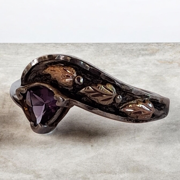 Vintage Sterling Silver 925 & 12k Signed Amethyst Black Hills Gold  Ring Size 6 - Picture 9 of 16
